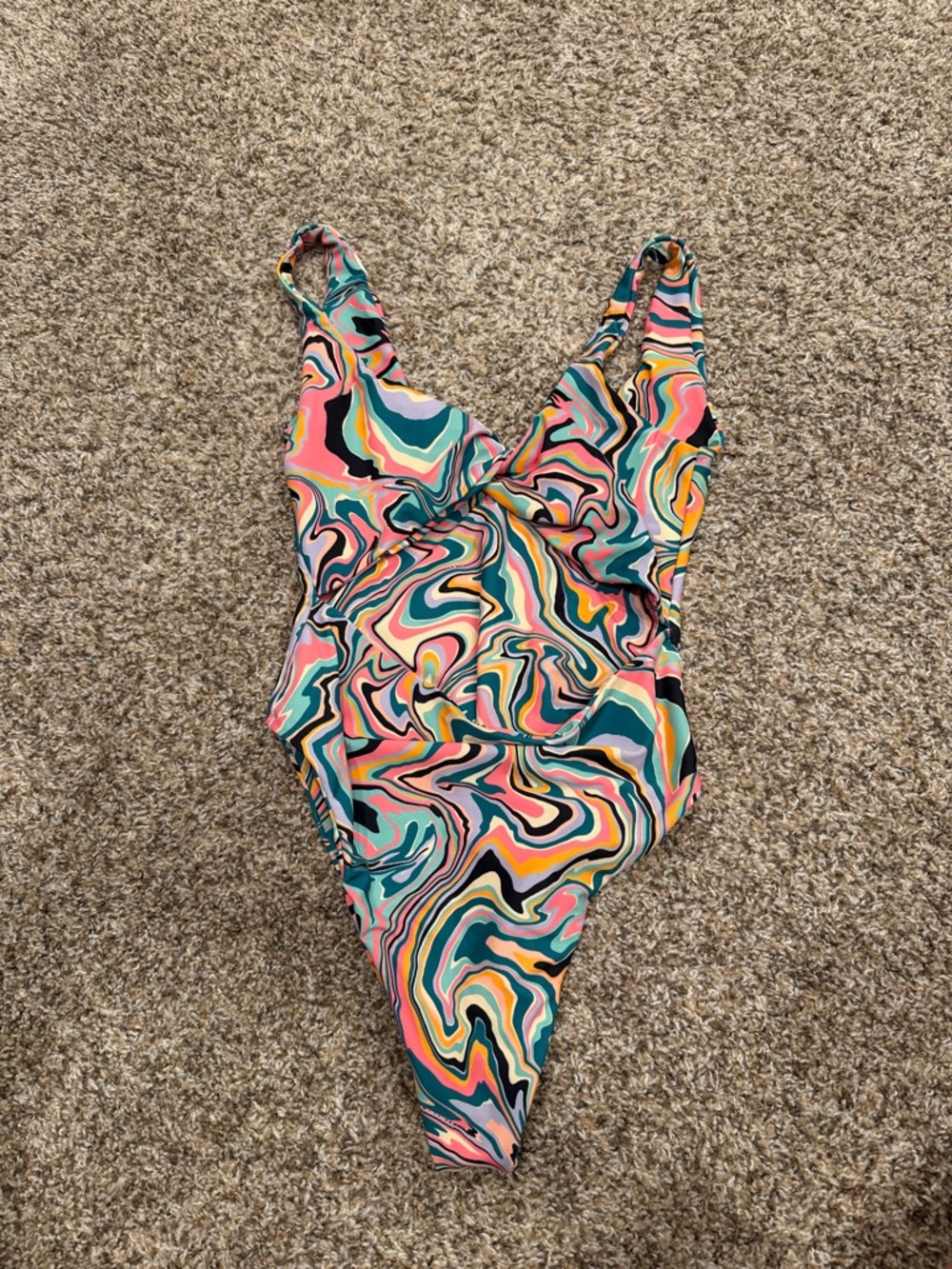 Skatie Multicolor Swirl One-Piece Swimsuit - Pink, Teal, Yellow, Black